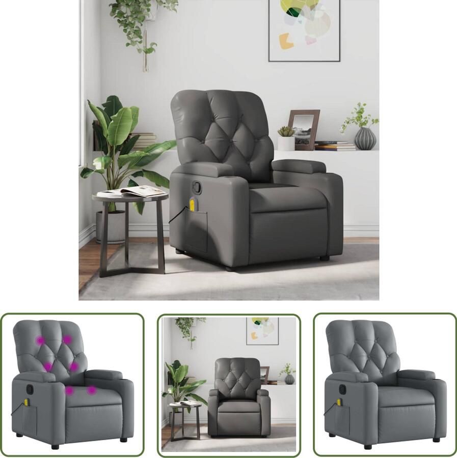 The Living Store Massagestoel verstelbaar kunstleer grijs Verstelbare Massagestoel Massagerstoel Lounge Stoel Ergonomische Stoel Relaxfauteuil