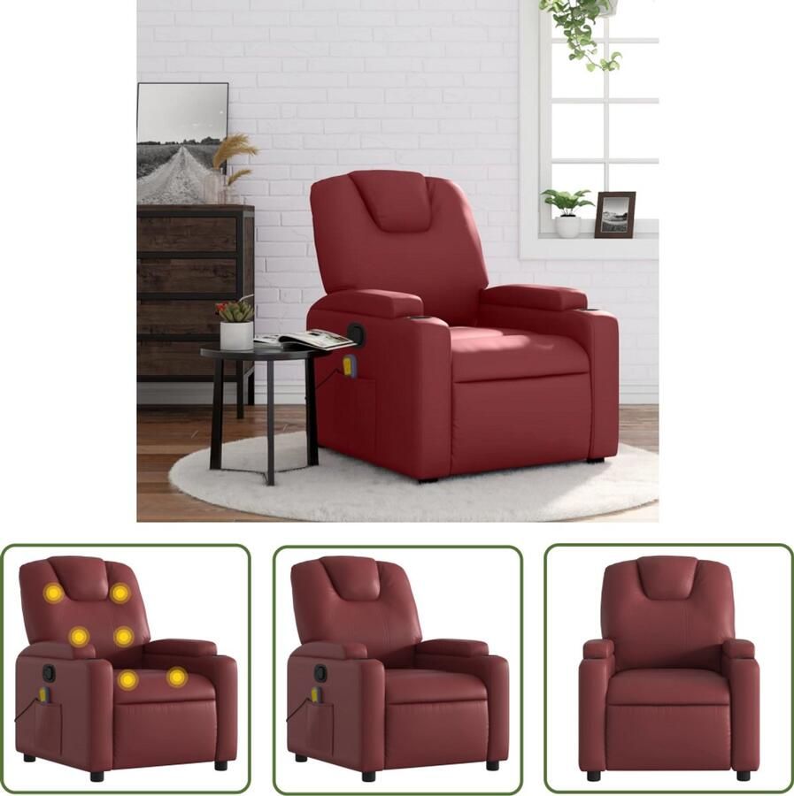 The Living Store Massagestoel verstelbaar kunstleer wijnrood Massagestoel Lounge Stoel Relaxstoel Elektrische Massage Ergonomische Stoel