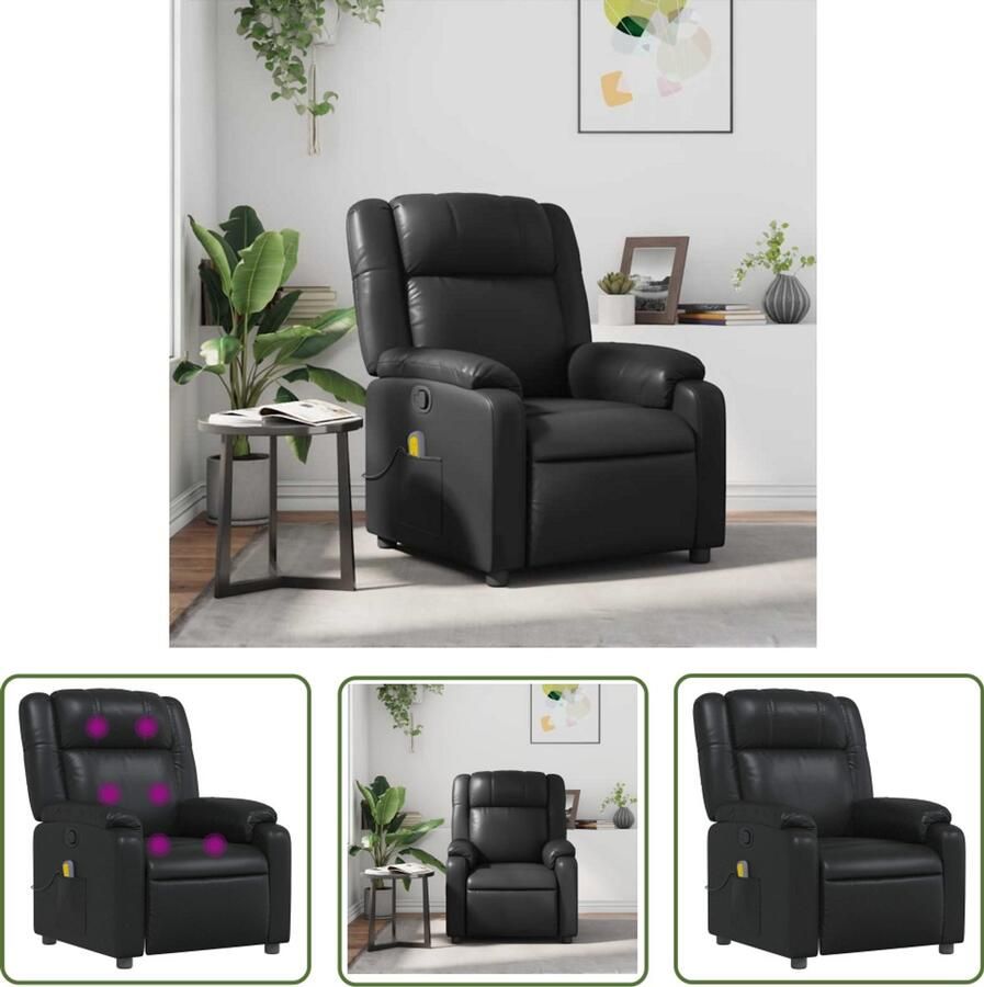The Living Store Massagestoel verstelbaar kunstleer zwart Massagestoel Ergonomische Stoel Relaxstoel Lounge Stoel Lederlook Stoel
