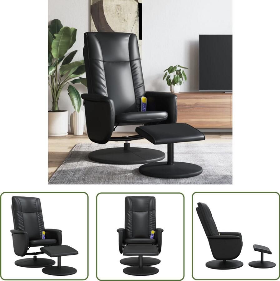 The Living Store Massagestoel verstelbaar met voetenbankje kunstleer zwart Massagestoel Ergonomische Stoel Relaxstoel Lounge Stoel Elektrische Massage