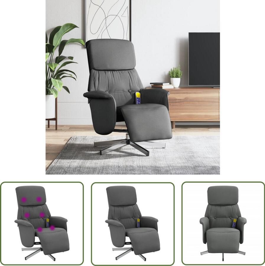The Living Store Massagestoel verstelbaar met voetensteun stof donkergrijs Massagestoel Verstelbare Stoel Relaxstoel Wellnessstoeltje Zithoogte