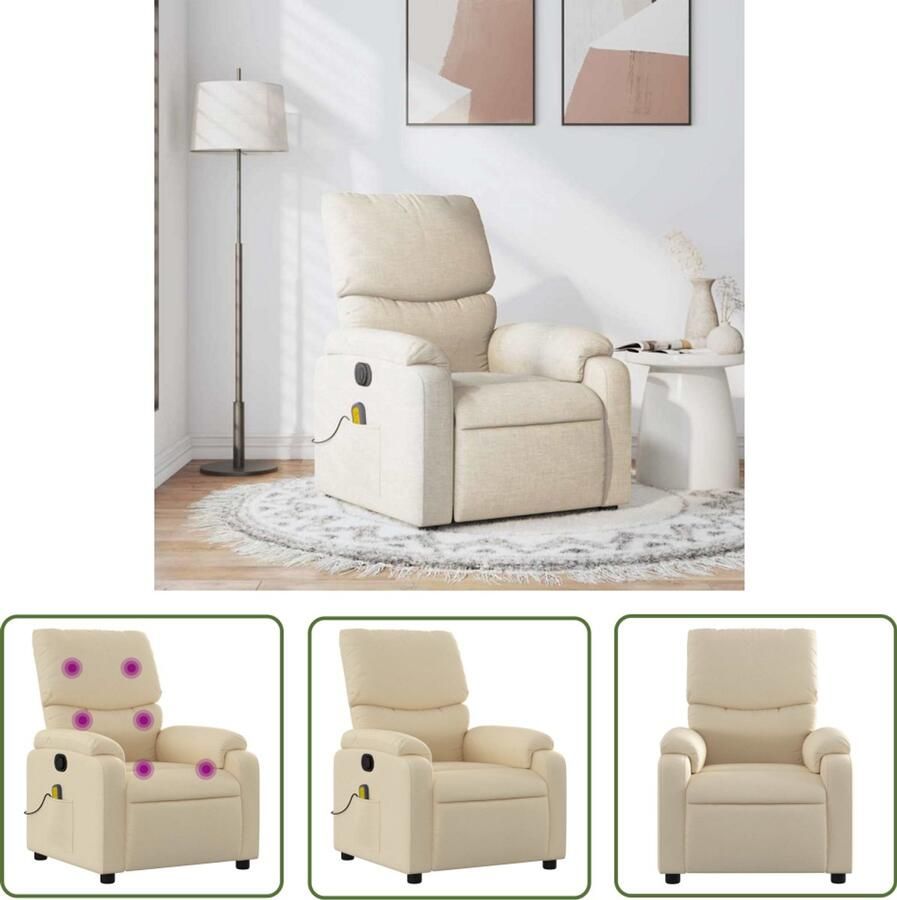 The Living Store Massagestoel verstelbaar stof crèmekleurig Massagestoel Relaxstoel Ergonomische Stoel Lounge Stoel Elektrische Massage