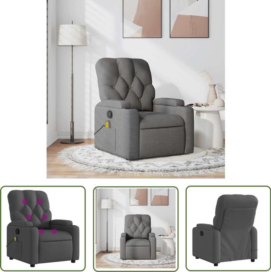 The Living Store Massagestoel verstelbaar stof donkergrijs Massagestoel Loungestoel Relaxstoel Elektrische Massage Ergonomische Stoel