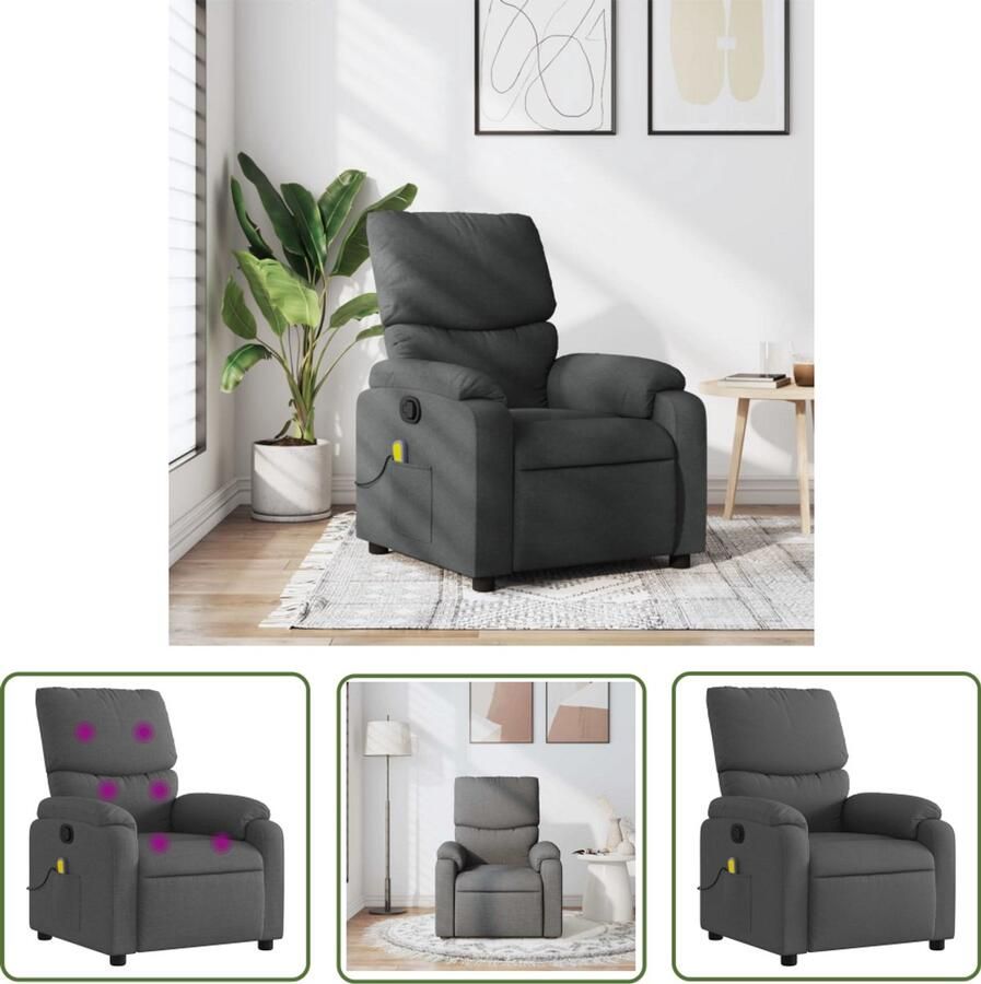 The Living Store Massagestoel verstelbaar stof donkergrijs Massagestoel Ergonomische Stoel Relaxstoel Lounge Stoel Elektrische Massage