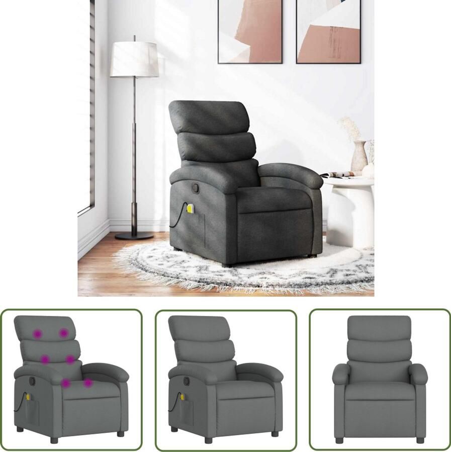 The Living Store Massagestoel verstelbaar stof donkergrijs Massagestoel Ergonomische Stoel Relaxstoel Lounge Stoel Elektrische Massage - Foto 2