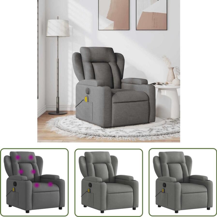 The Living Store Massagestoel verstelbaar stof donkergrijs Massagestoel Relaxstoel Ergonomische Stoel Lounge Stoel Elektrische Massage - Foto 3