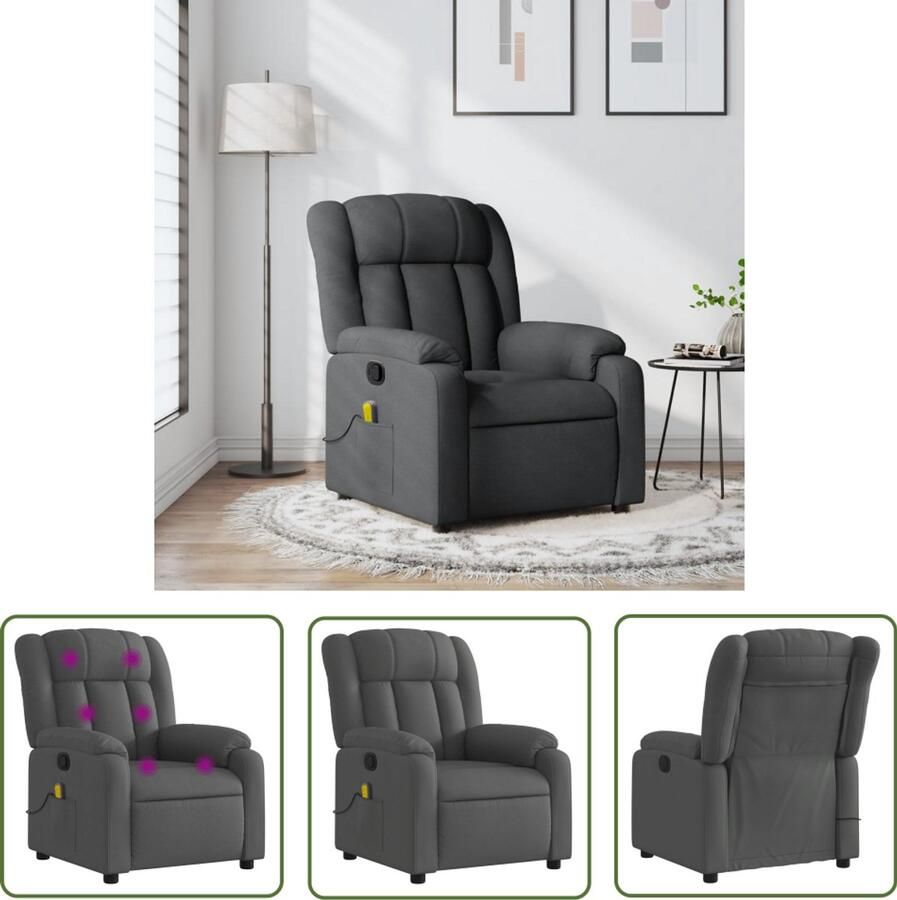 The Living Store Massagestoel verstelbaar stof donkergrijs Massagestoel Relaxstoel Ergonomische Stoel Elektrische Massage Verstelbare Stoel