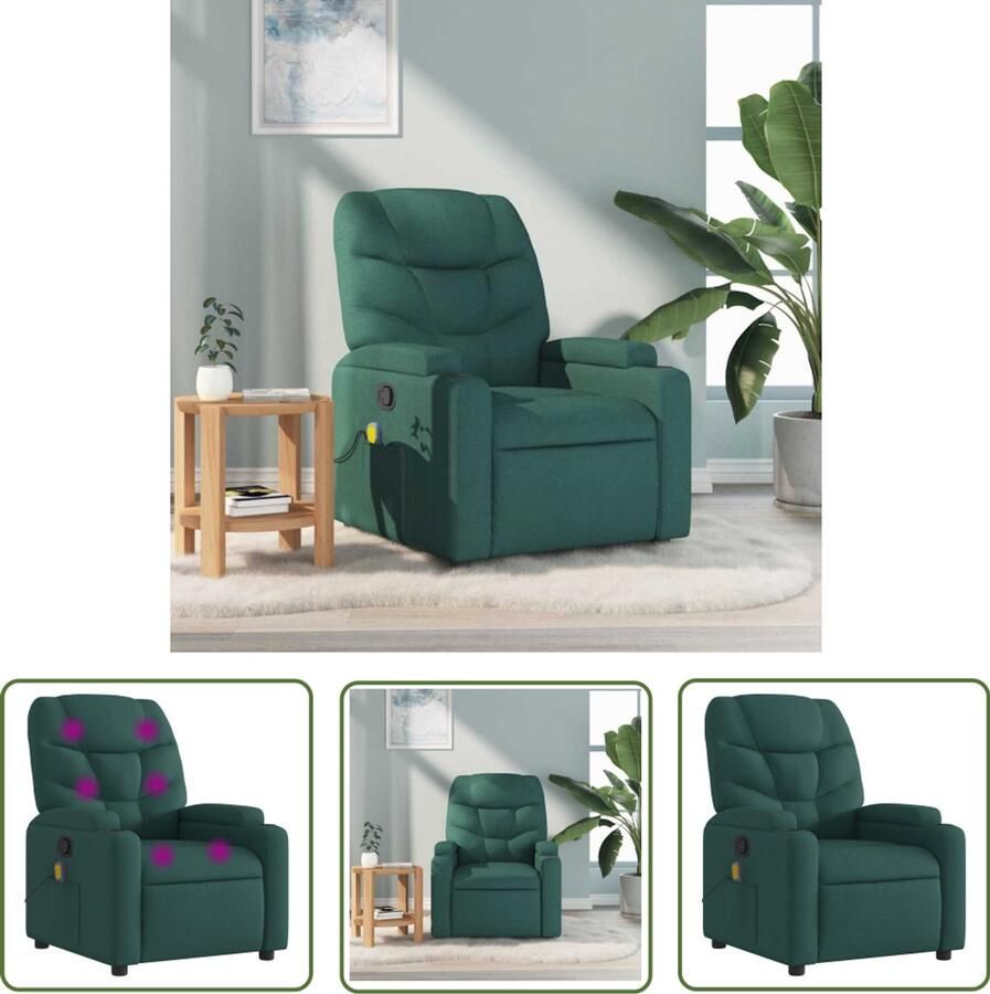 VidaXL Massagestoel verstelbaar stof donkergroen Massagestoel Loungestoel Elektrische Massagerstoel Ergonomische Stoel Lederlook Stoel