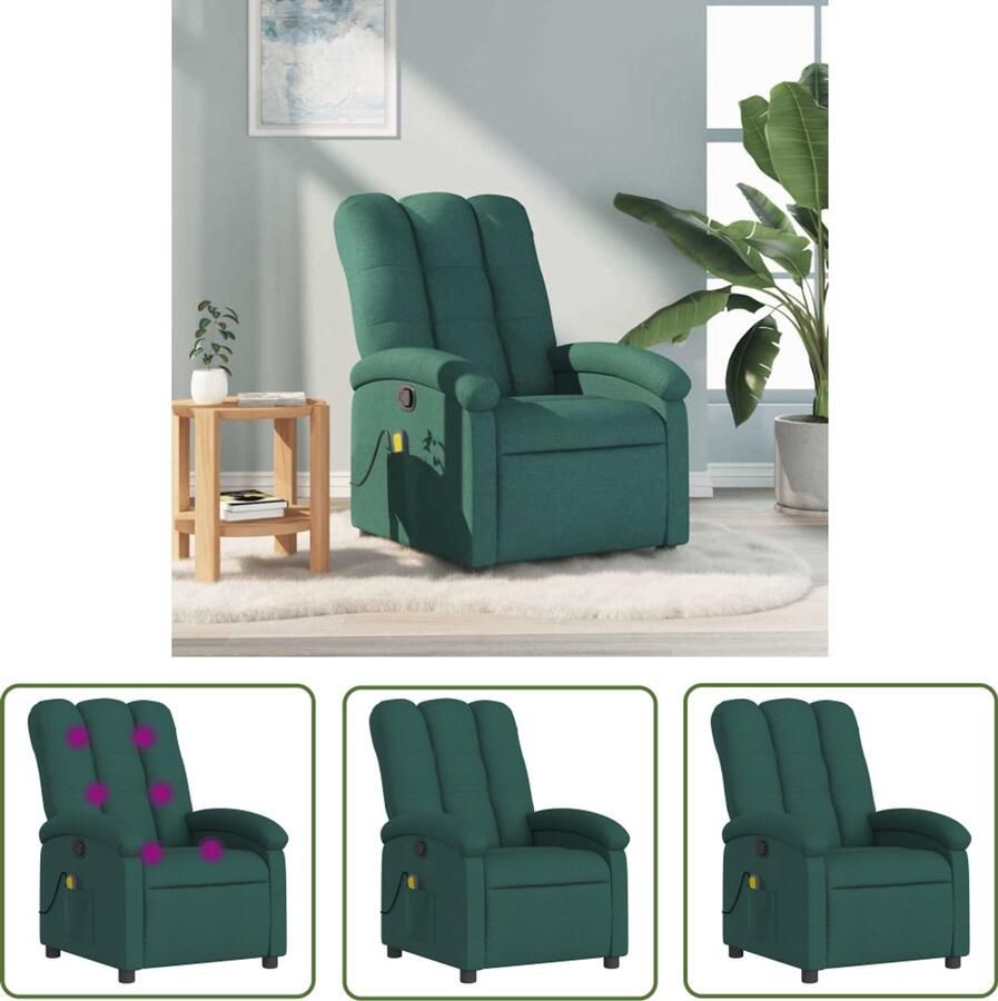 The Living Store Massagestoel verstelbaar stof donkergroen Massagestoel Lounge Stoel Relaxstoel Ergonomische Stoel Elektrische Massage