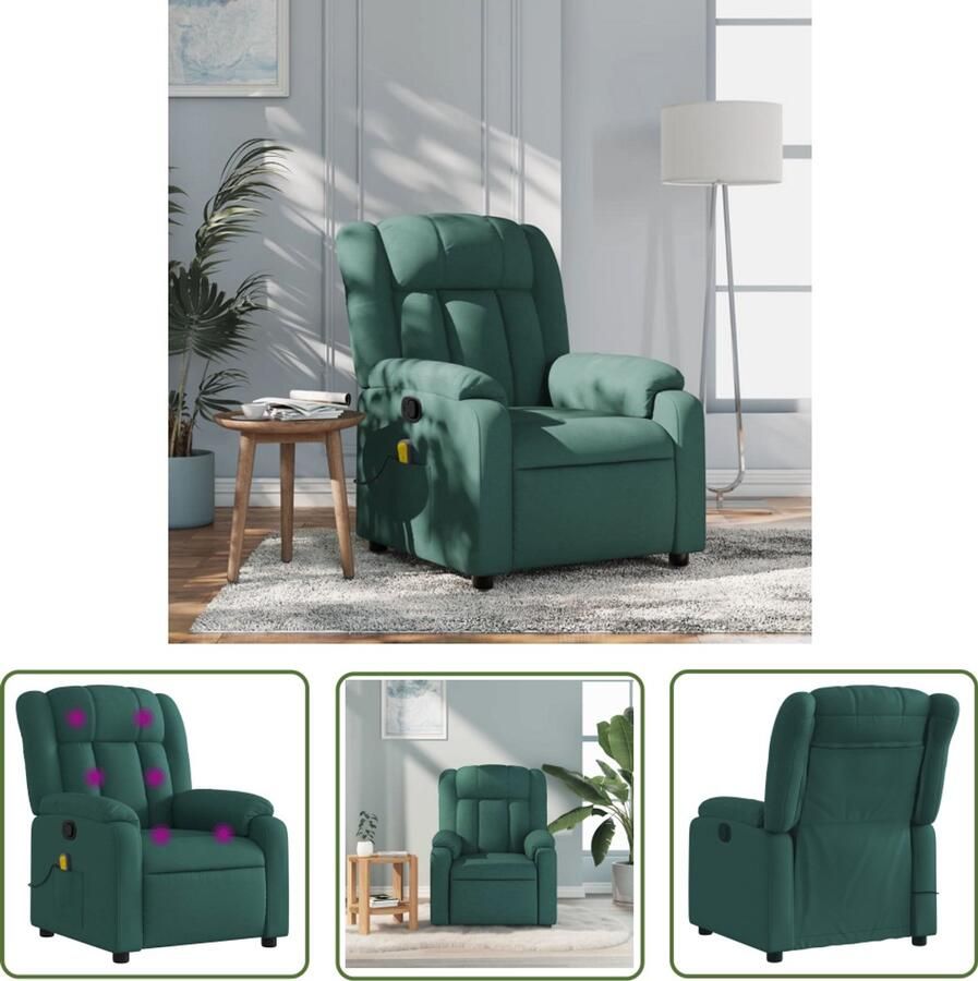 The Living Store Massagestoel verstelbaar stof donkergroen Massagestoel Lounge Stoel Relaxstoel Ergonomische Stoel Elektrische Massage - Foto 2