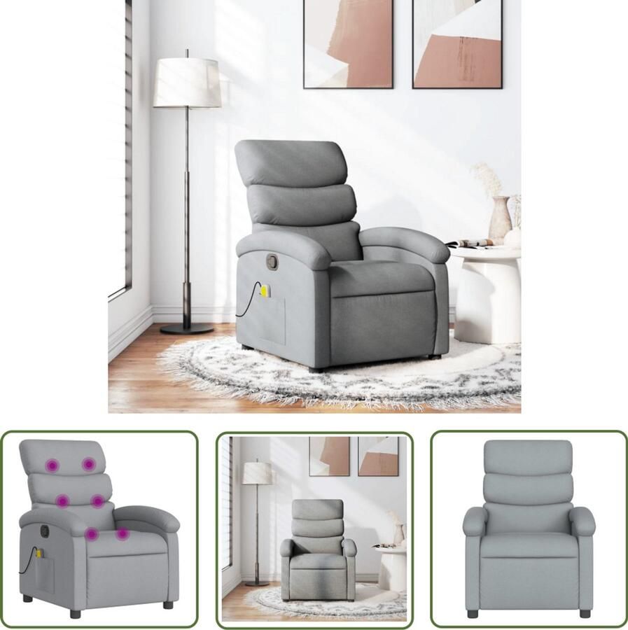 The Living Store Massagestoel verstelbaar stof lichtgrijs Massagestoel Ergonomische Stoel Relaxstoel Lounge Stoel Elektrische Massage
