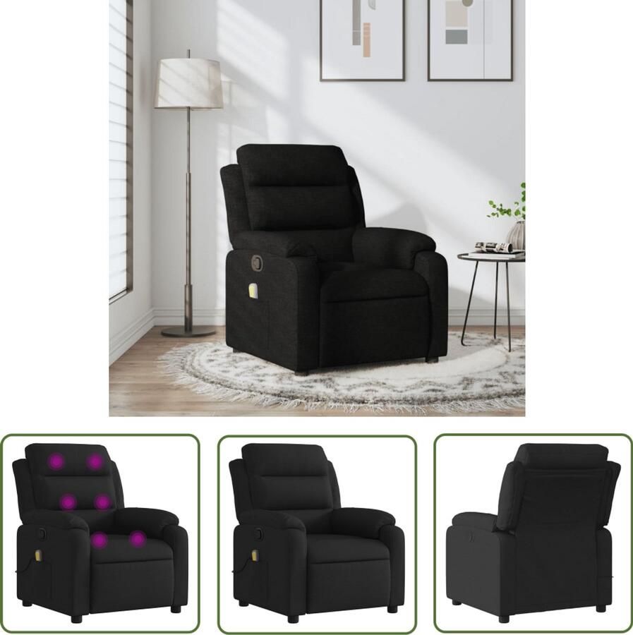 The Living Store Massagestoel verstelbaar stof zwart Massagestoel Relaxstoel Ergonomische Stoel Elektrische Massage Lounge Stoel