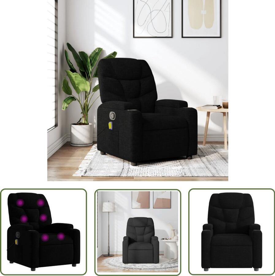 The Living Store Massagestoel verstelbaar stof zwart Massagestoel Relaxstoel Loungestoel Elektrische Massage Ergonomische Stoel - Foto 3