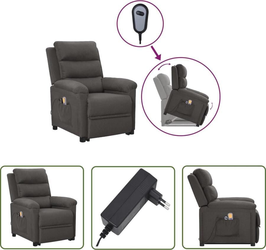 The Living Store Massagestoel Verstelbare sta-op 74x92x101.5cm Donkergrijs 6-punts trillingsmassage - Foto 2