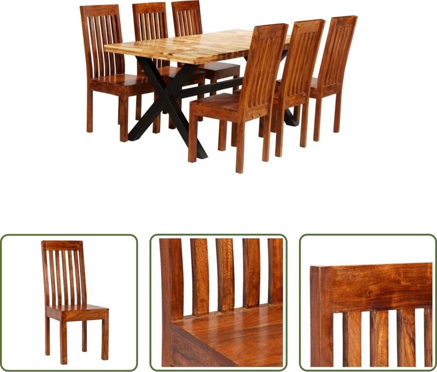 The Living Store Massief Acacia Mangohout Eettafel set 180 x 90 x 76 cm Stoelen inclusief Eettafel Set Acacia Houten Eettafel Mangohout Eettafel Eetkamerstoel Salontafel