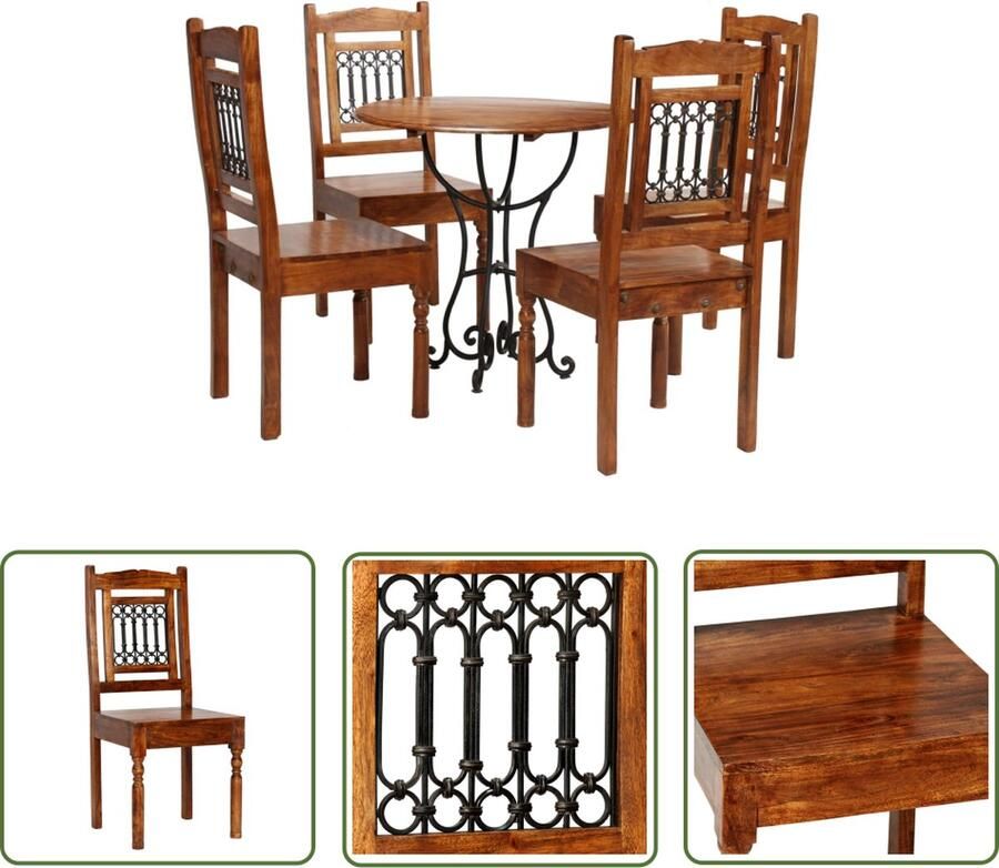 The Living Store Massief Acaciahouten Eettafel en Stoelen Sheesham Afwerking 80 x 76 cm Handgemaakt Eettafel Acacia Houten Meubels Eetkamerstoel Salontafel Vintage Stijl