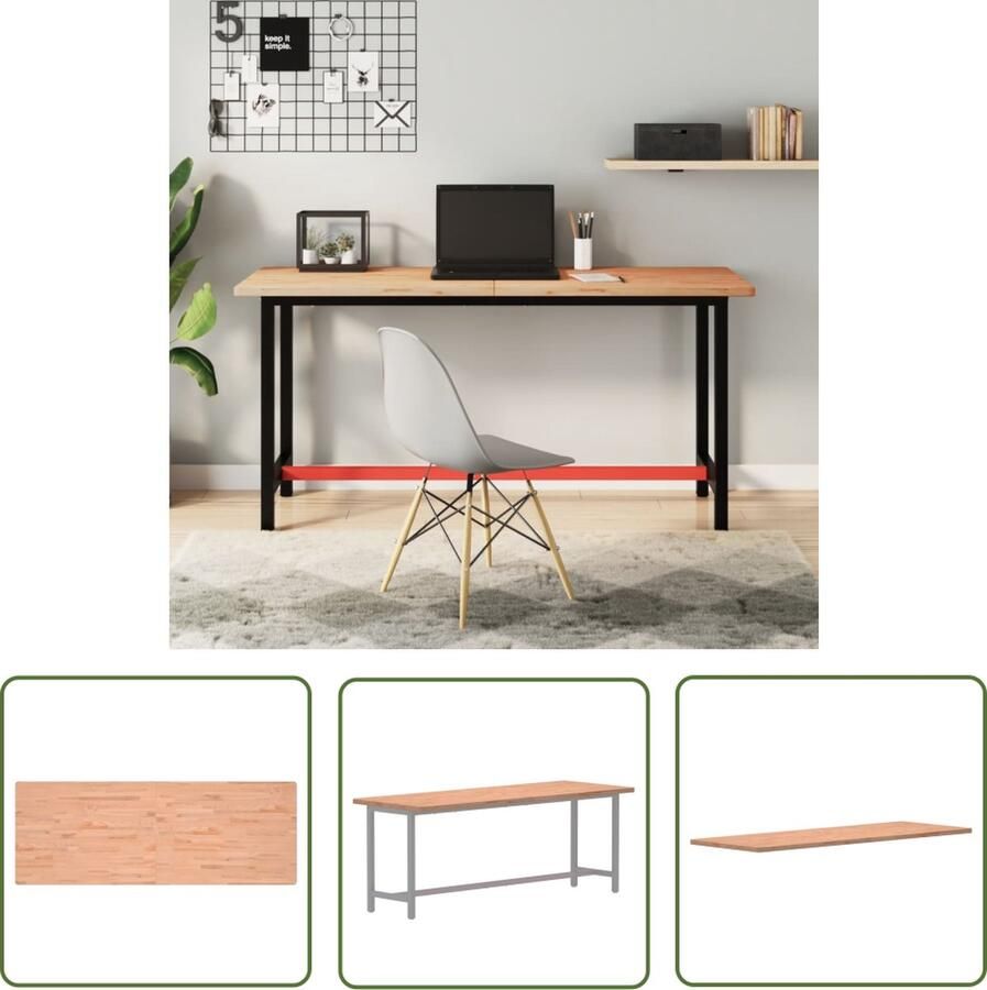 The Living Store Massief beukenhouten werkblad 150 x 55 x 2.5 cm Duurzaam houten meubelblad Massief Houten Werkblad Beukenhouten Blad Houten Bureau Werkblad Kopen Salontafel - Foto 2