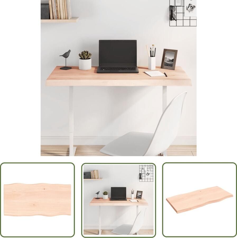 The Living Store Massief Eikenhouten Tafelblad 100 x 50 x 4 cm Onbehandeld Natuurlijke Rand Tafelblad Eikenhouten Tafelblad Massief Eikenhout Vintage Tafelblad Landelijke Tafelblad - Foto 2