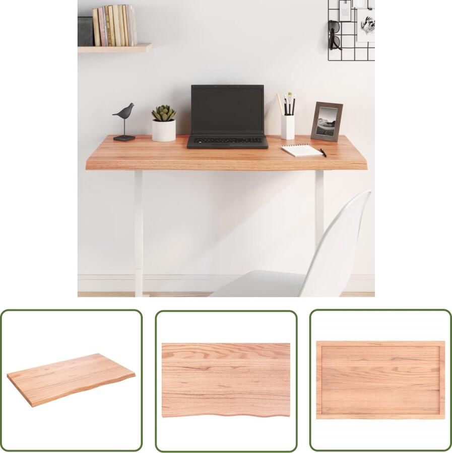The Living Store Massief Eikenhouten Tafelblad 100 x 60 x 4 cm Lichtbruin Met Natuurlijke Rand Eikenhouten Tafelblad Massief Eikenhout Tafelblad Vervangen Tweedehands Tafelblad Vintage Tafelblad - Foto 2