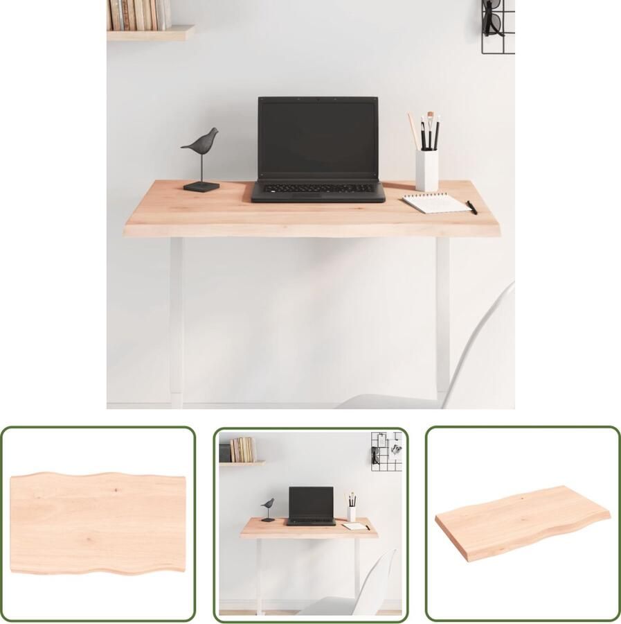 The Living Store Massief Eikenhouten Tafelblad 100 x 60 x 6 cm Natuurlijke Rand Tafelblad Eikenhout Massief Eikenhout Eetkamertafel Salontafel - Foto 3