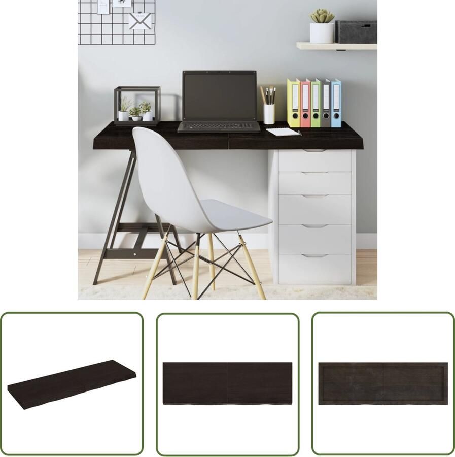 The Living Store Massief Eikenhouten Tafelblad 120 x 40 x 6 cm Donkergrijs Tafelblad Eikenhouten Tafelblad Massief Eikenhout Vintage Tafelblad Industriële Tafel - Foto 3