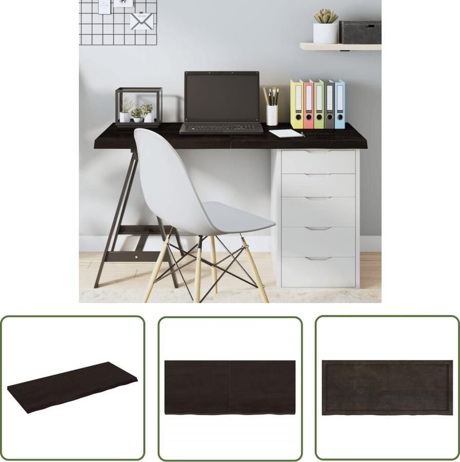 The Living Store Massief Eikenhouten Tafelblad 120 x 50 x 4 cm Donkergrijs Handgemaakt Tafelblad Eikenhouten Tafelblad Massief Eikenhout Bruin Tafelblad Vintage Tafelblad - Foto 3