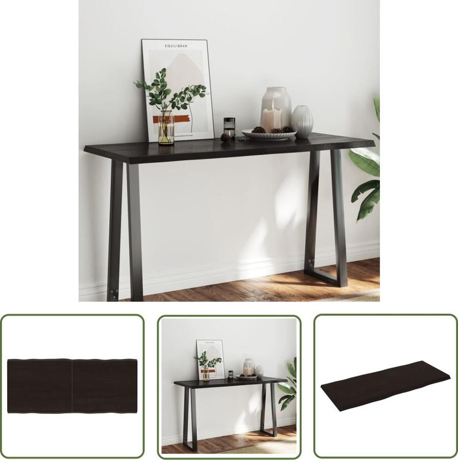 The Living Store Tafelblad natuurlijke rand 140x60x(2-4)cm eikenhout donkerbruin Tafelblad Eiken Tafelblad Massief Eiken Tafelblad Vintage Tafelblad Vervangen - Foto 2