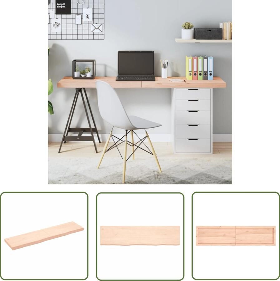 The Living Store Massief Eikenhouten Tafelblad 160 x 40 x 6 cm Onbehandeld Tafelblad Eikenhouten Tafelblad Massief Eikenhout Vintage Tafelblad DIY Tafelblad - Foto 2