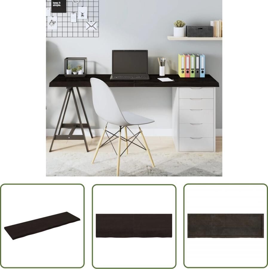 The Living Store Massief Eikenhouten Tafelblad 160 x 50 x 4 cm Donkergrijs Met 1 Lange Natuurlijke Rand Eikenhouten Tafelblad Massief Eiken Tafelblad Vervangen Salontafel Eetkamertafel - Foto 2