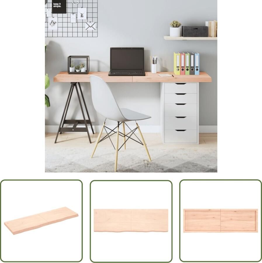 The Living Store Massief Eikenhouten Tafelblad 160 x 50 x 6 cm Onbehandeld Met Natuurlijke Rand Tafelblad Eikenhouten Tafelblad Massief Eikenhout Tafeltje Eetkamertafel - Foto 2