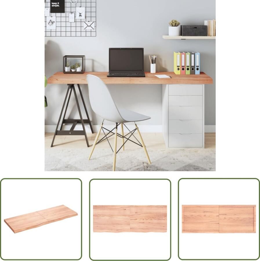 The Living Store Tafelblad 160x60x(2-6)cm behandeld massief eikenhout lichtbruin Eikenhouten Tafelblad Massief Eiken Tafelblad Vervangen Salontafel Eetkamertafel - Foto 2