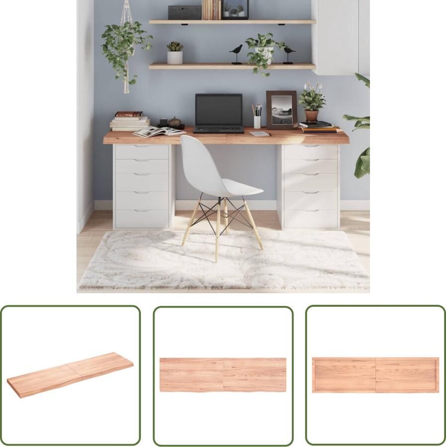 The Living Store Massief Eikenhouten Tafelblad 180 x 50 x 6 cm Lichtbruin Draagvermogen 36 kg Massief Eiken Tafelblad Eikenhouten Tafel Vintage Tafelblad Landelijke Tafel Salontafel - Foto 2