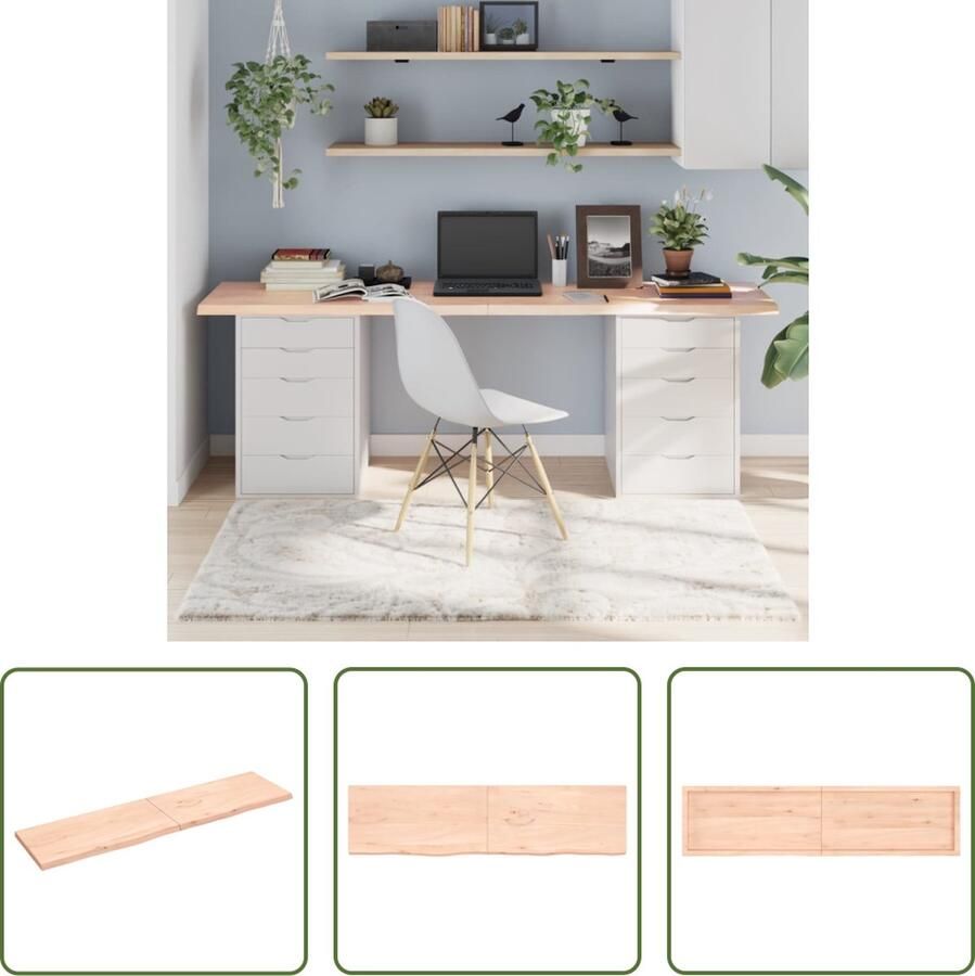 The Living Store Massief Eikenhouten Tafelblad 200 x 50 x 4 cm Onbehandeld Natuurlijke Rand