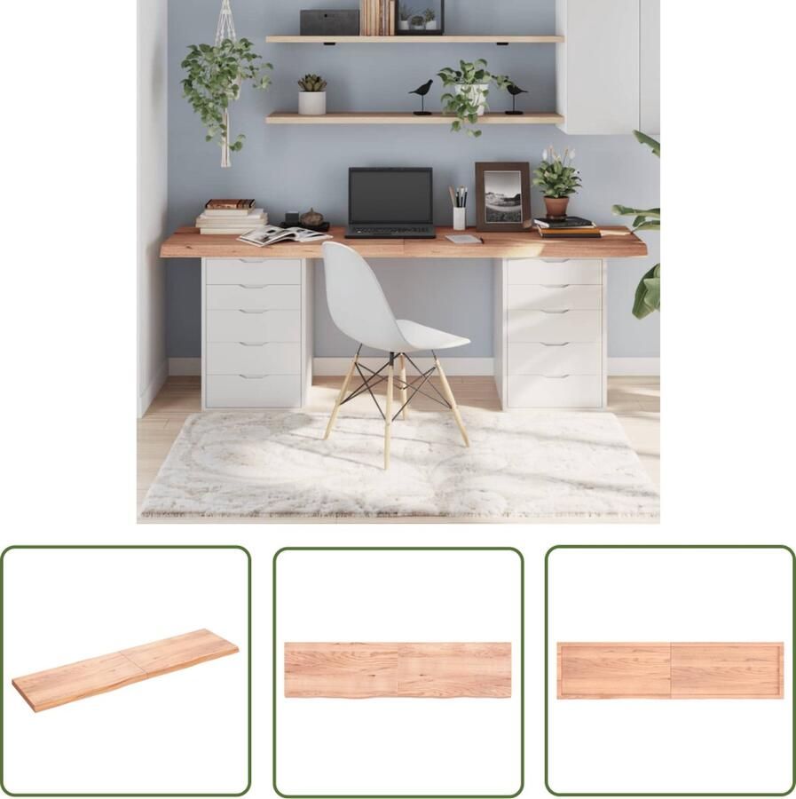 The Living Store Tafelblad 200x50x(2-6)cm behandeld massief eikenhout lichtbruin Massief Eiken Tafelblad Eikenhouten Tafel Tafelblad Vervangen Salontafel Eetkamertafel - Foto 2