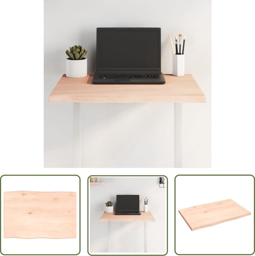 The Living Store Massief eikenhouten tafelblad 60 x 40 x 2 cm onbehandeld Tafelblad Eikenhouten Tafelblad Massief Eikenhouten Tafelblad Vintage Tafelblad Landelijke Tafelblad - Foto 2