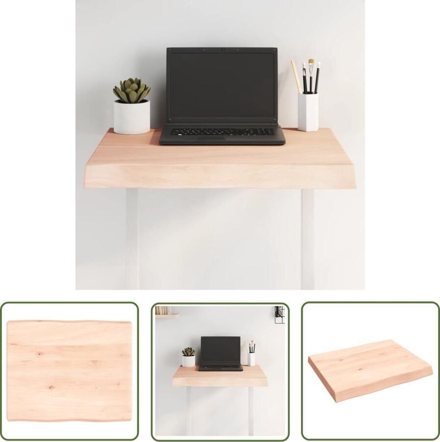 The Living Store Tafelblad natuurlijke rand 60x50x(2-6) cm massief eikenhout Eikenhouten Tafelblad Massief Eikenhout Tafelblad Vervangen Tafelblad Diy Vintage Tafelblad - Foto 3