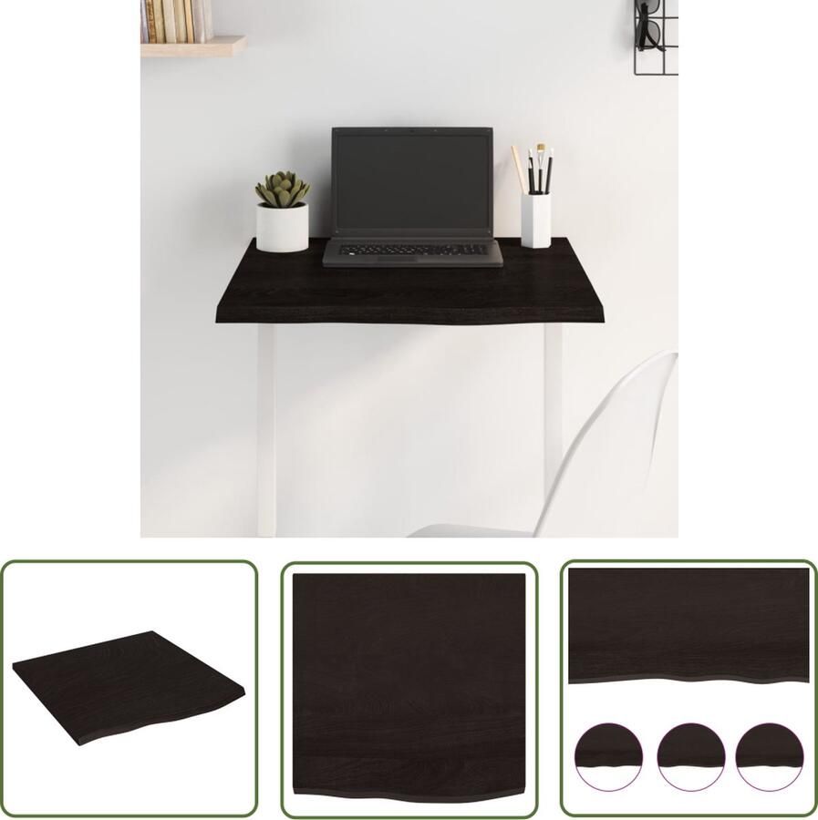 The Living Store Massief Eikenhouten Vervangend Tafelblad 60 x 60 x 2 cm Donkergrijs Tafelblad Eikenhouten Tafelblad Massief Eikenhout Vintage Tafelblad Industriele Tafelblad - Foto 3