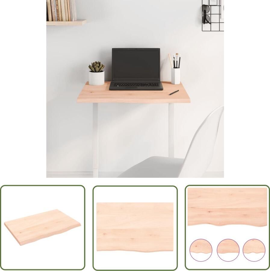 The Living Store Massief Eikenhouten Vervangend Tafelblad 60x40x2 cm Onbehandeld Natuurlijke Rand
