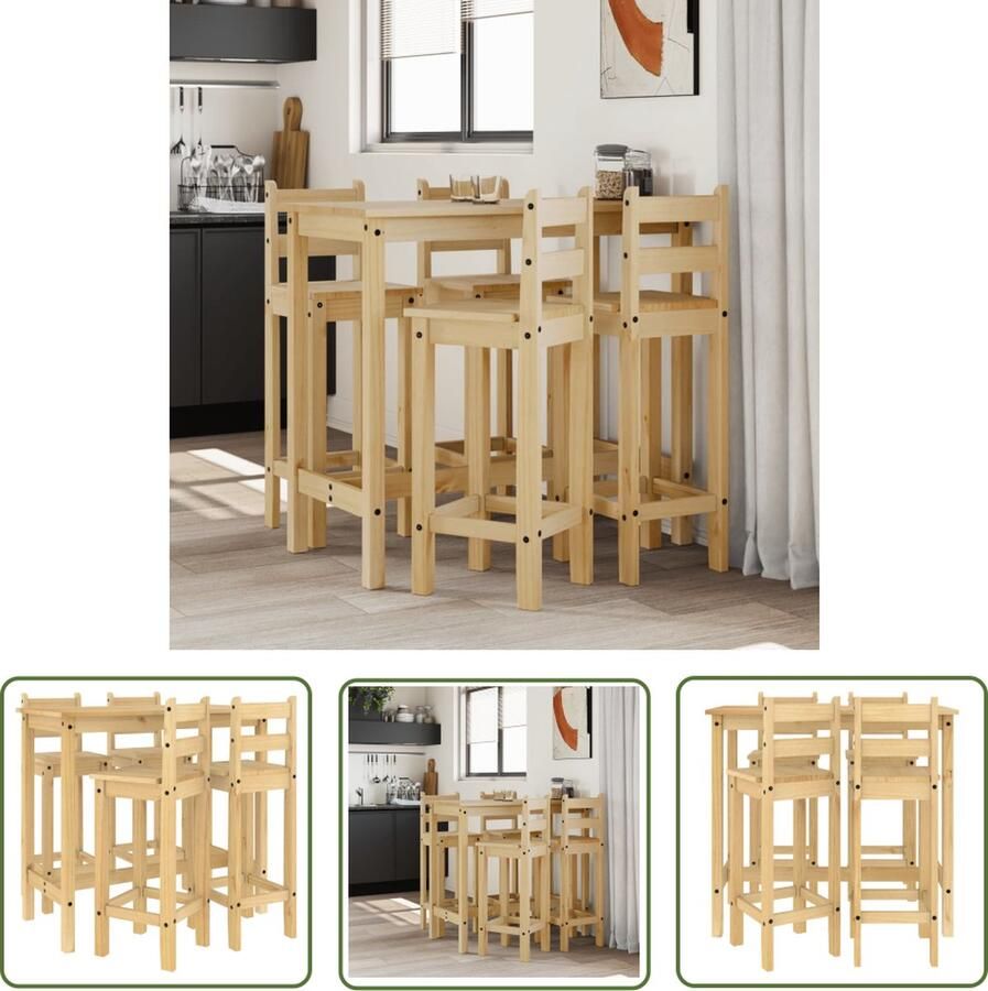The Living Store Massief grenenhout Bartafelset 112 x 57 x 101 cm Rustieke uitstraling Bartafel Barstool Eettafel Stoffen Bank Hout Meubilair - Foto 3