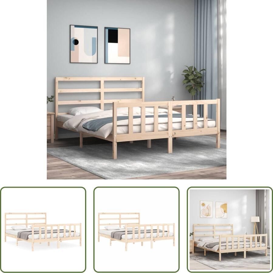 The Living Store Bedframe met hoofdbord massief hout 160x200 cm Bedframe Bedframes Bed Tweepersoonsbed Slaapkamermeubel Houten Bedframe Houten Bed Bedbodem Massief Houten Bedframe Ledikant Bedframe Met Hoofdeinde - Foto 5