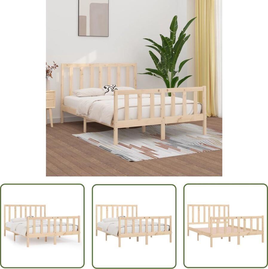 The Living Store Massief Grenenhouten Bedframe 195.5 x 140.5 x 69.5 cm Multiplex lattenbodem