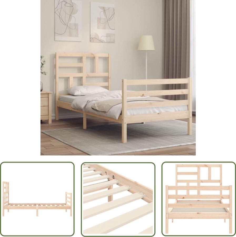 The Living Store Massief grenenhouten bedframe 195.5 x 95.5 x 104 cm Multiplex lattenbodem