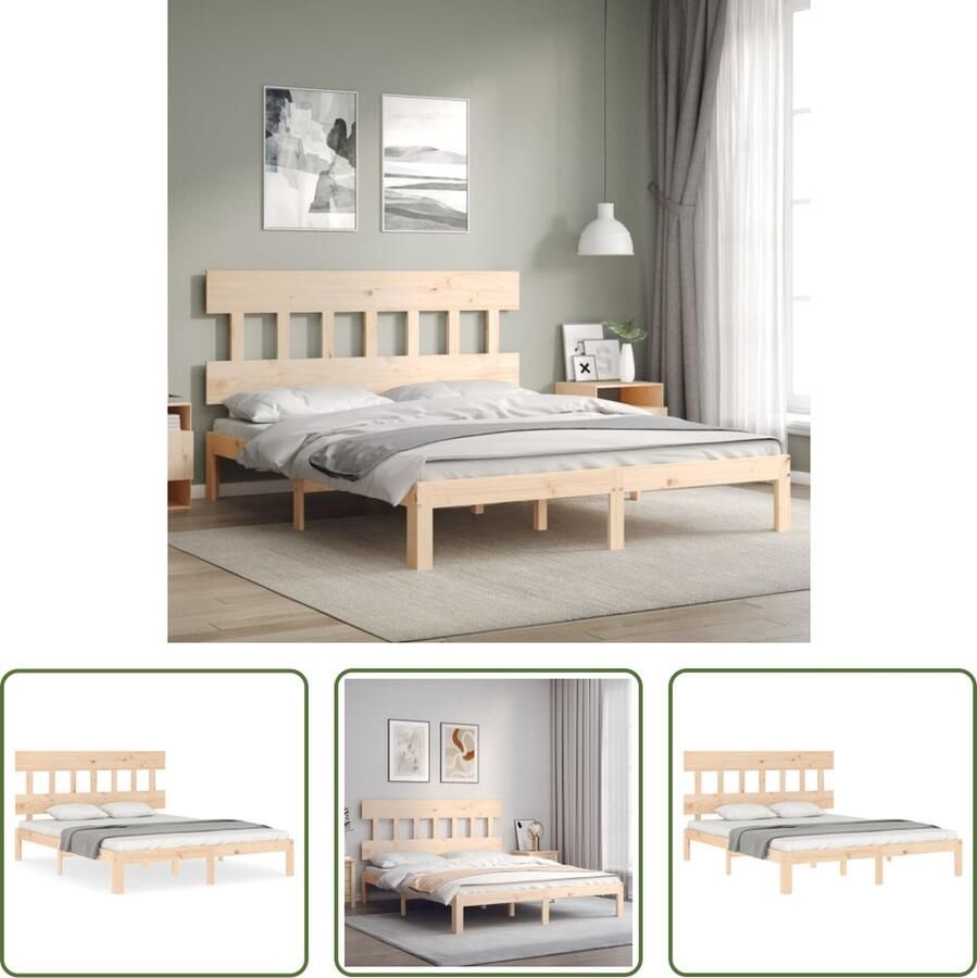 The Living Store Massief grenenhouten bedframe 203.5 x 163.5 x 81 cm multiplex lattenbodem Massief Hout Bed Grenenhouten Bed Hoofdboard Bed Boxspring Frame Tweepersoons Bed