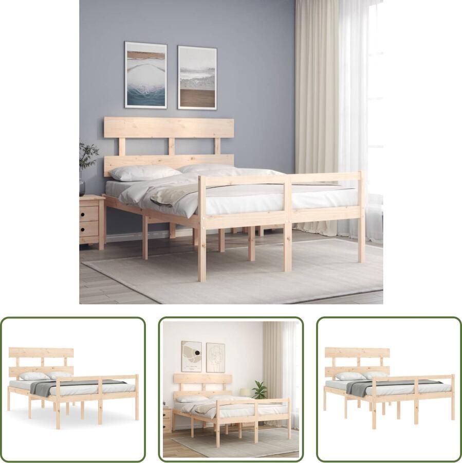 The Living Store Bedframe met hoofdbord massief hout honingbruin 120x200 cm Bedframe Bedframes Bed Tweepersoonsbed Slaapkamermeubel Houten Bedframe Houten Bed Bedbodem Massief Houten Bedframe Ledikant Bedframe Met Hoofdeinde - Foto 4