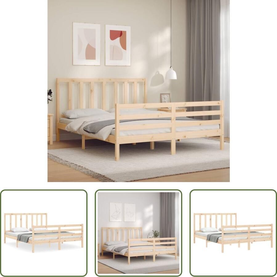 The Living Store Bedframe met hoofdbord massief hout 160x200 cm Bedframe Bedframes Bed Tweepersoonsbed Slaapkamermeubel Houten Bedframe Houten Bed Bedbodem Massief Houten Bedframe Ledikant Bedframe Met Hoofdeinde - Foto 3