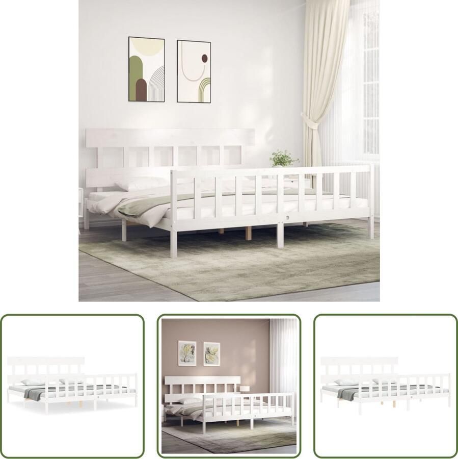 The Living Store Bedframe met hoofdbord massief hout wit 200x200 cm Bedframe Bedframes Bed Tweepersoonsbed Slaapkamermeubel Houten Bedframe Houten Bed Bedbodem Massief Houten Bedframe Ledikant Bedframe Met Hoofdeinde - Foto 4