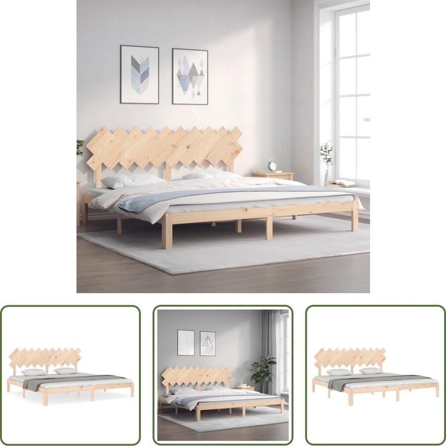 The Living Store Massief Grenenhouten Bedframe Dubbel Bed Multiplex Lattenbodem 203.5 x 203.5 cm Natuurlijke Rustieke Uitstraling Massief Grenenhouten Bed Frame Dubbele Bed Lattenbodem Rustic Bed Natuurlijjk Hout