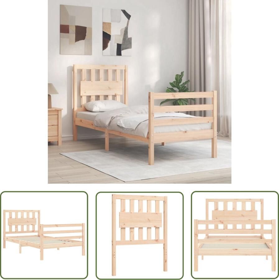 The Living Store Massief Grenenhouten Bedframe Een praktische toevoeging aan je interieur 195.5 x 80.5 x 100 cm Multiplex lattenbodem Functioneel hoofd- en voeteneinde Geen matras inbegrepen