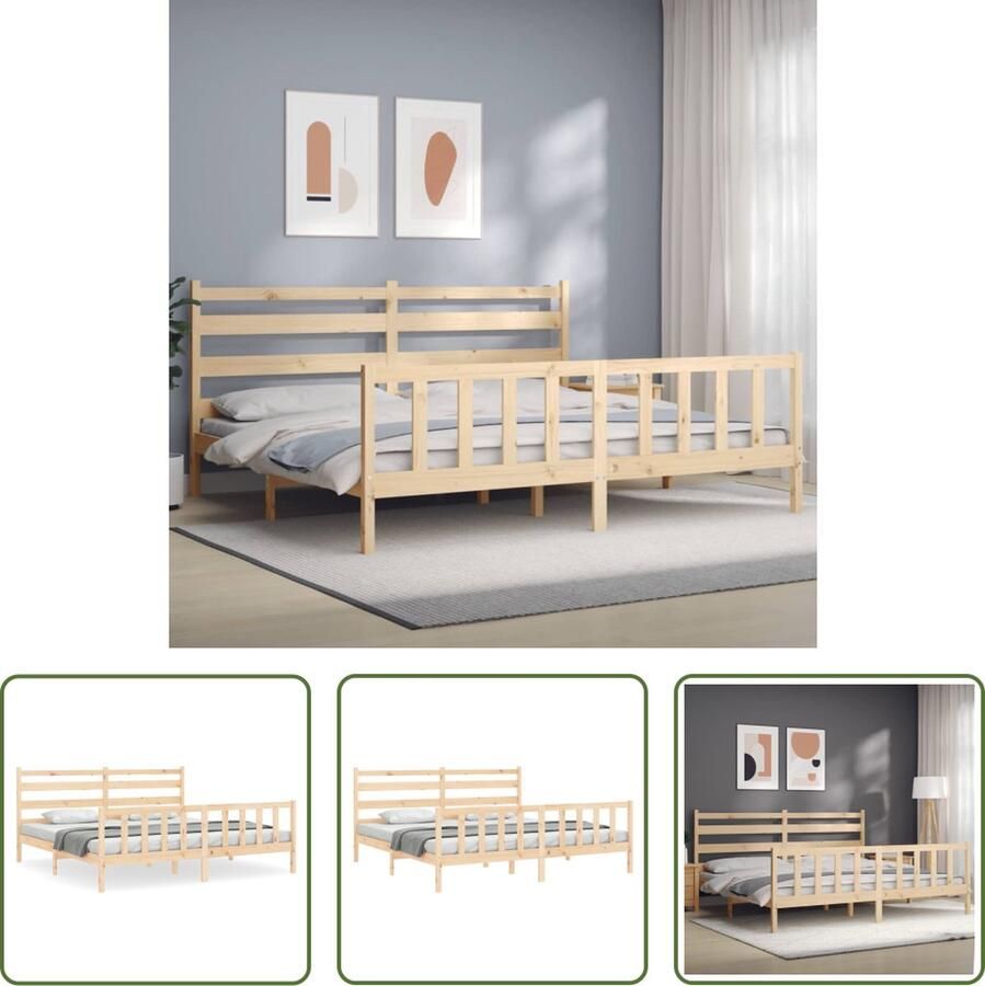 The Living Store Bedframe met hoofdbord massief hout 200x200 cm Bedframe Bedframes Bed Tweepersoonsbed Slaapkamermeubel Houten Bedframe Houten Bed Bedbodem Massief Houten Bedframe Ledikant Bedframe Met Hoofdeinde - Foto 2