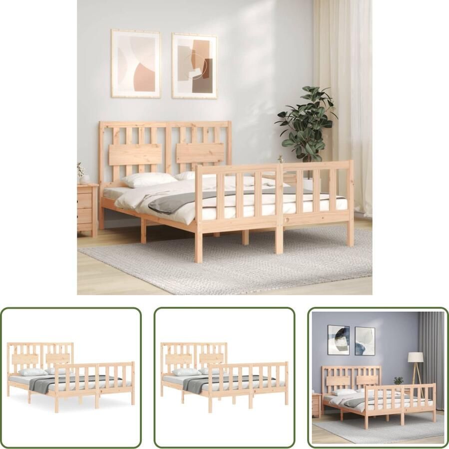 The Living Store Massief Grenenhouten Bedframe Functioneel Bed Afmeting- 205.5 x 145.5 x 100 cm Ken- Multiplex lattenbodem Massief Grenenhouten Bed Frame Houten Bed Kopen Slaapcomfort